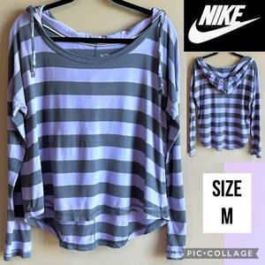 Nike Womens Hoodie Athletic Dept Purple Gray Striped Long Sleeve Lightweight M